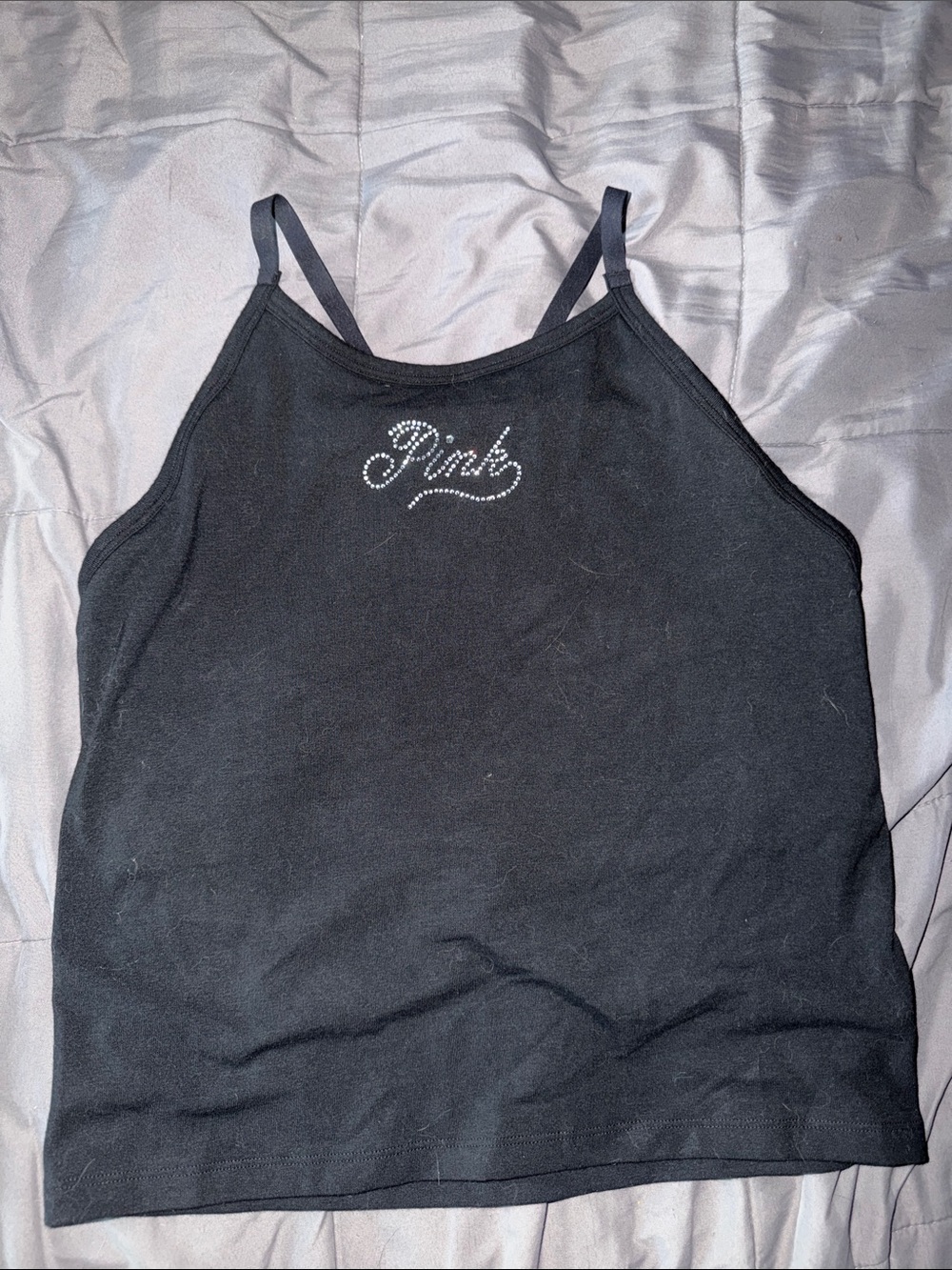 PINK Victoria's Secret Black Rhinestone Logo Tank